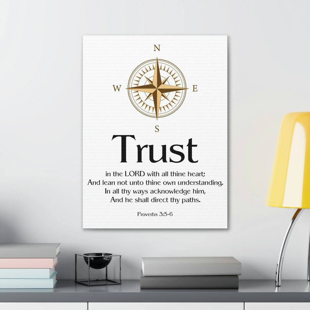 Scripture Walls Proverbs 3:5 Compass White Bible Verse Canvas Ready to Hang